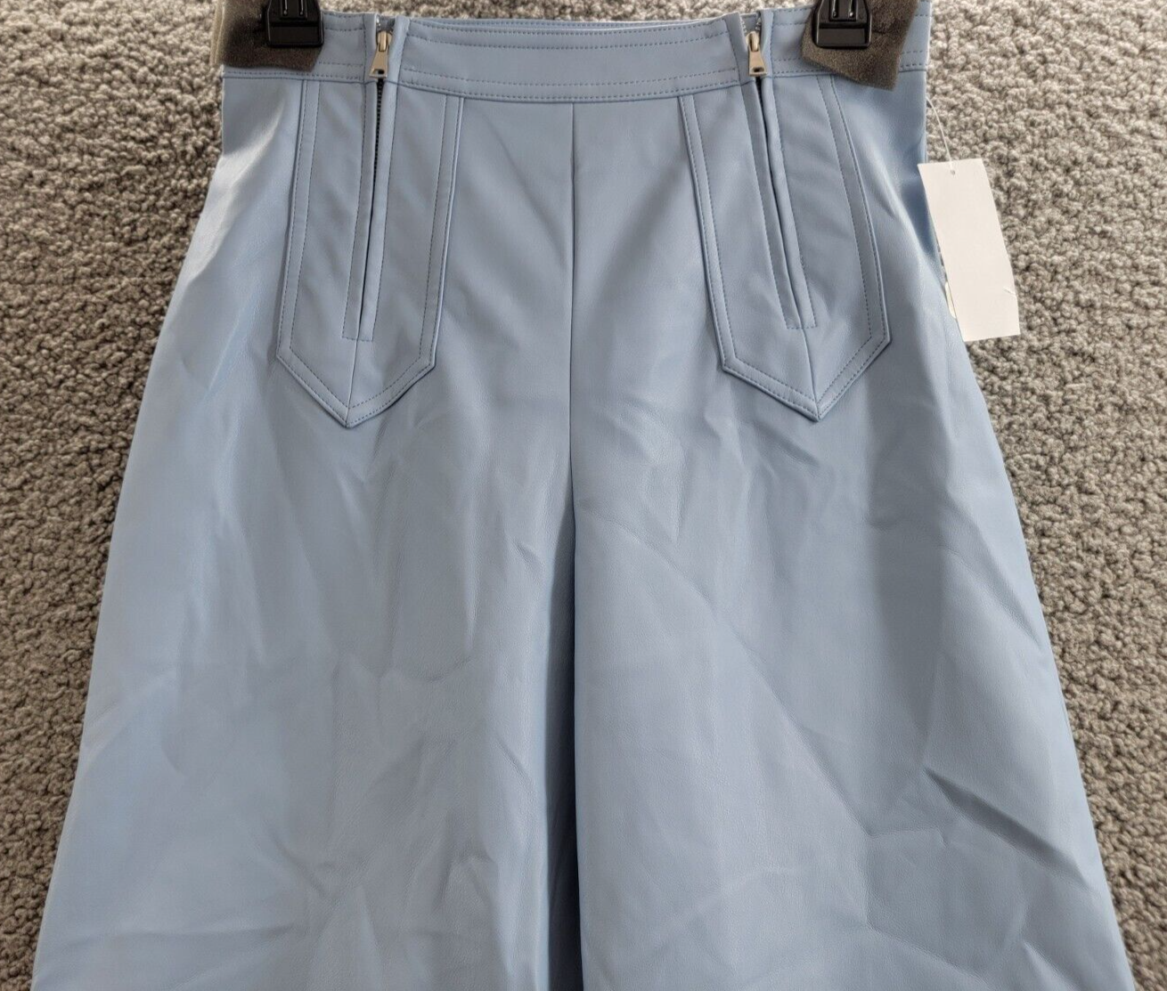 Avec Les Filles Double Front-Zip Wide-Leg Faux-Leather Pants Womens 4 Slate Blue - Picture 3 of 17