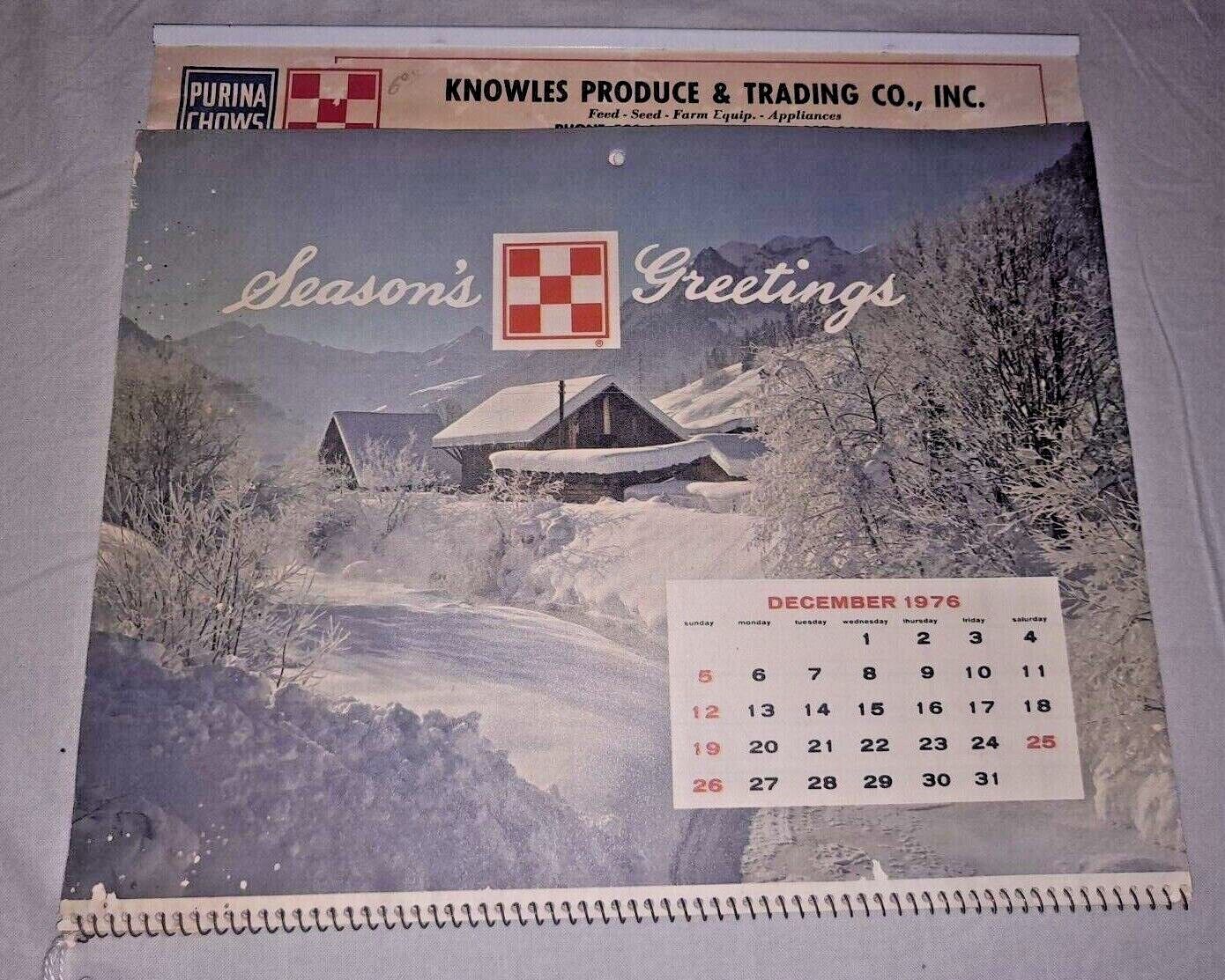 1977 Advertising Calendar Purina Chows, Knowles Produce Tradin...