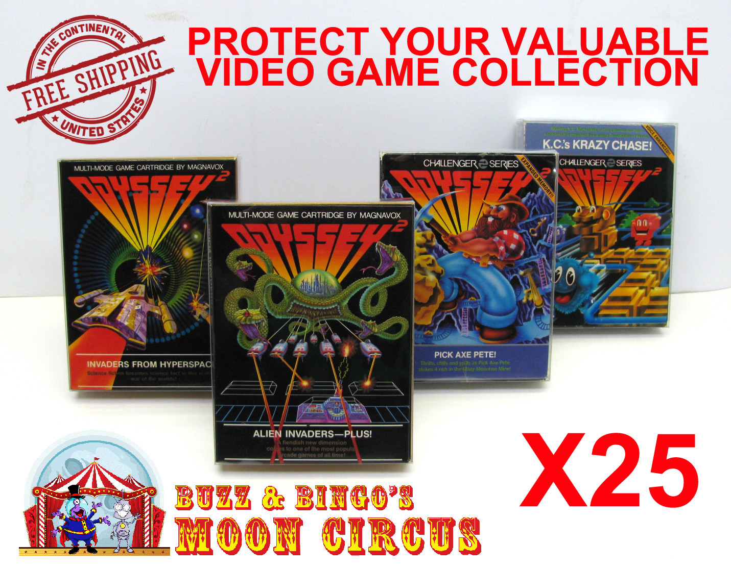 25x MAGNAVOX ODYSSEY 2 CIB GAME - CLEAR PLASTIC PROTECTIVE