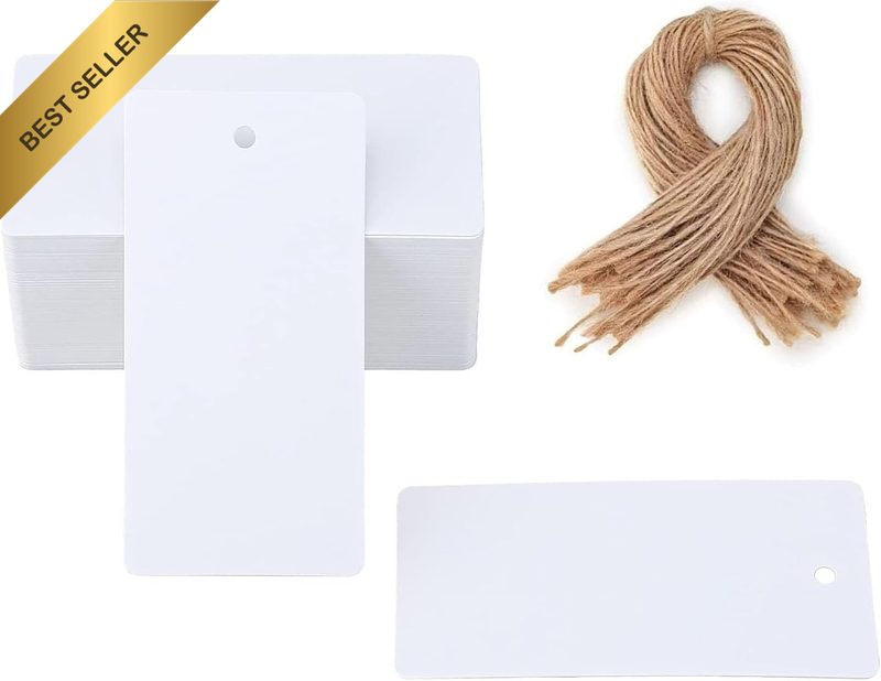 100PCS Gift Tags with String, 7X4Cm White Paper Tags Name Tag for Gift Bags Pres