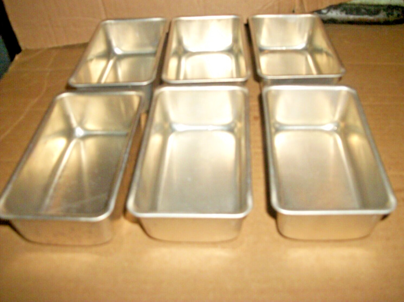 6 Vintage Unbranded Aluminum Mini-Loaf Baking Pans 4 3/8" X 2 3/8" X 1 1/2"