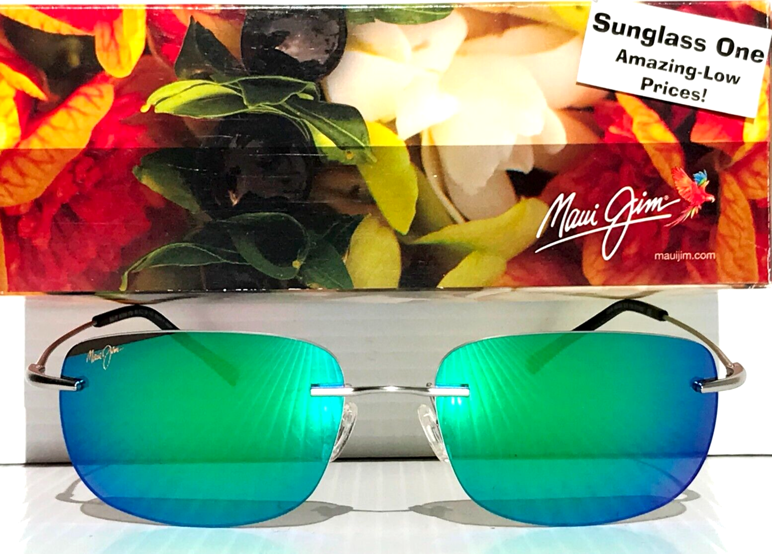 Pre-owned Maui Jim Ohai Matte Silver Polarized Green Mirror Sunglass Gm334-17m