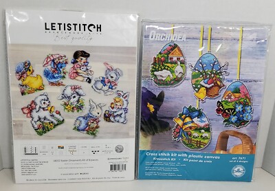 LETISTITCH & ORCHIDEA EASTER PLASTIC COUNTED CROSS STITCH KITS SEALED PKG.