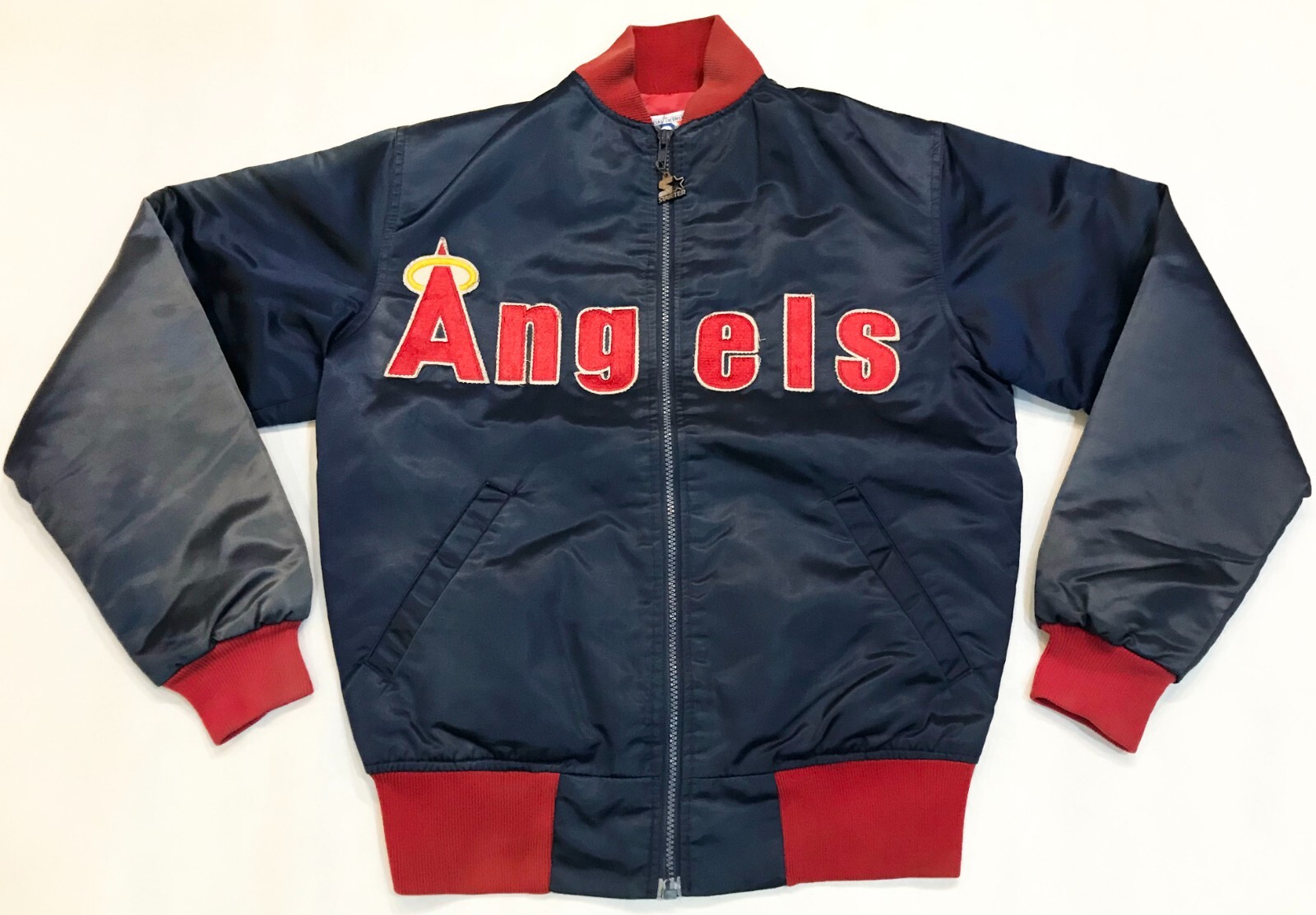 Angels MLB公認 サテンジャケット ネイビー Vintage Starter MLB California Angels Full Zip Bomber Satin