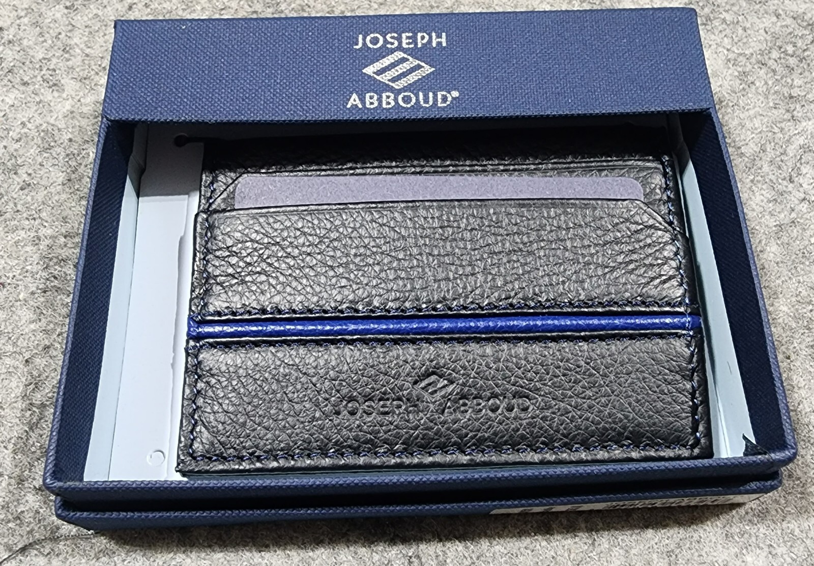 Joseph Abboud Mens Slim Card Case Leather Wallet Black Blue NWT