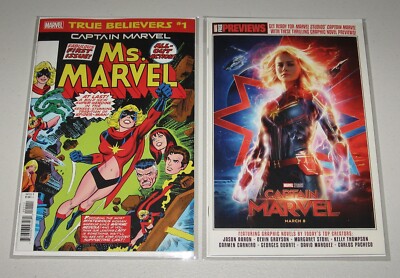 Captain Marvel 2019 True Believers NM +BONUS in Mylar +Boards 9pix Combine Shpng