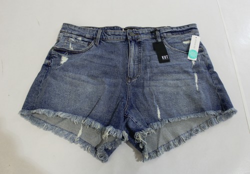 Kut From The Kloth Women's Jane High Rise Fray Hem Shorts DG4 Blue Size 16W NWT
