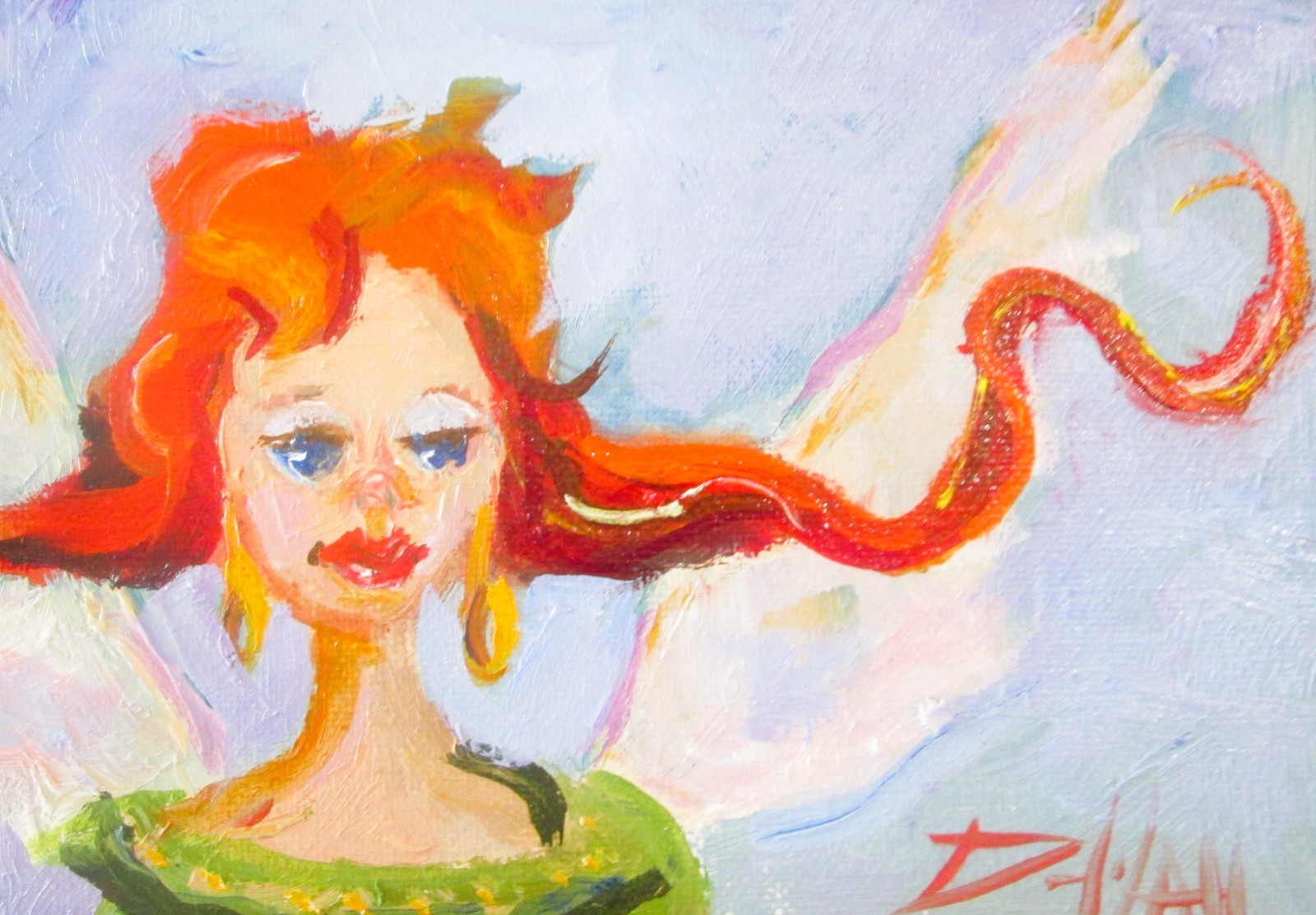 Delilah red hair fairy impressionist oil painting original fantasy