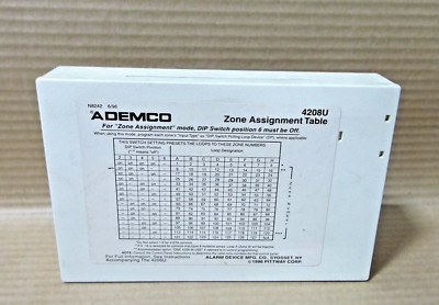 HONEYWELL ADEMCO 4208U | ZONE ASSIGNMENT UNIVERSAL TABLE 8 ZONE EXPANDER FALARM