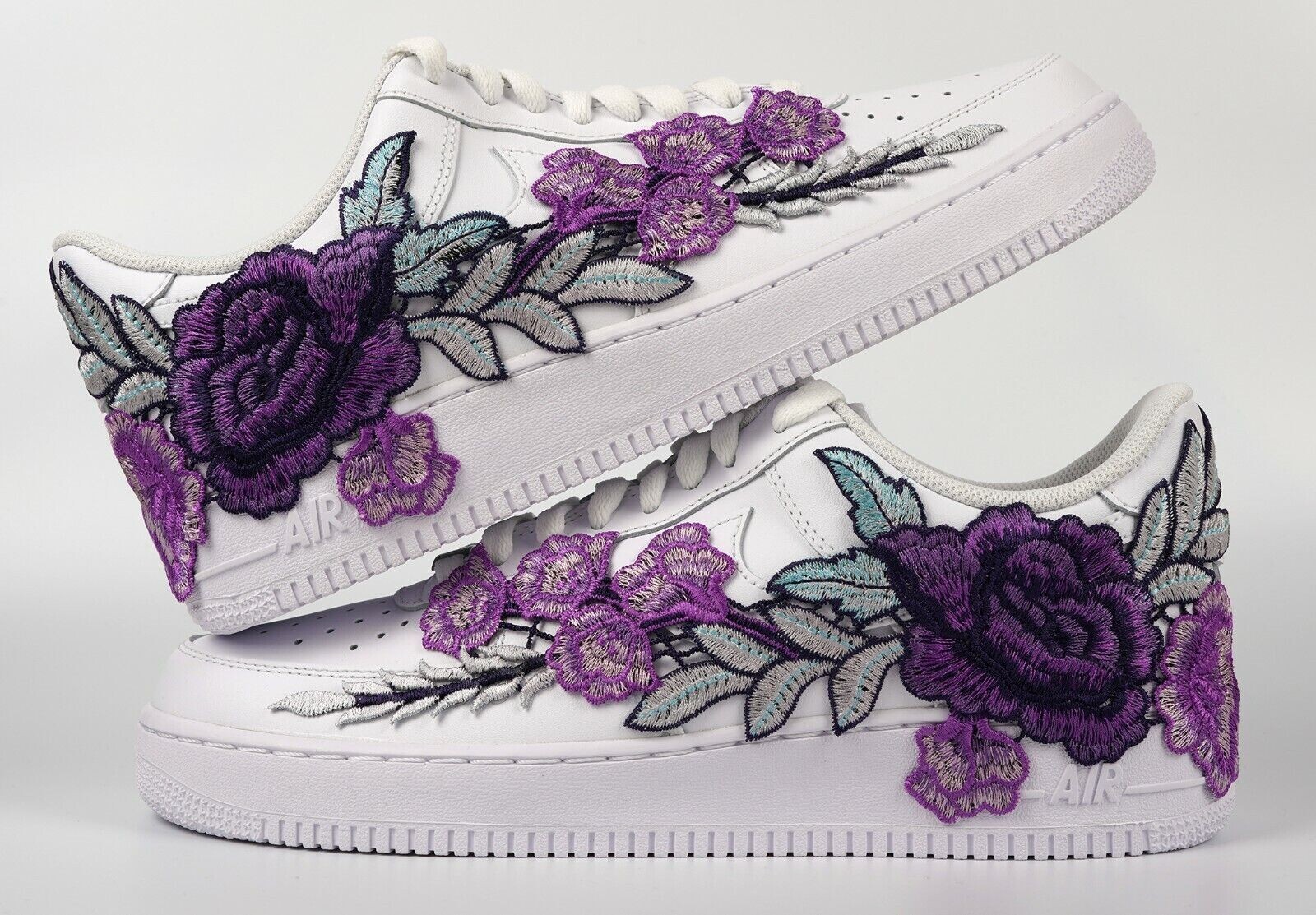 Nike Air Force 1 Custom Shoes Purple Rose Floral Mens Kids Size 6.5y Womens 8 - Picture 1 of 12