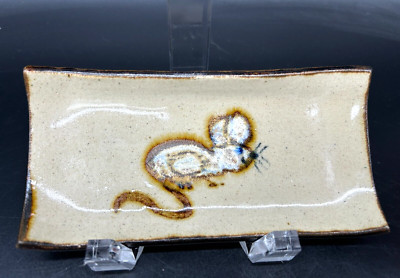 Janet Resnik Mouse Art Pottery Stoneware Rectangular Curved Trinket Butter Dish