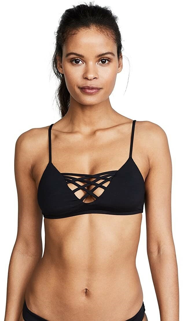 L*Space 183080 Womens Jaime Bralette Top Swimwear Solid Black Size Small