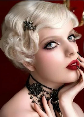 Short Blonde Finger Wave Wig for Women 1920S Curly Synthetic Flapper Wig Heat...