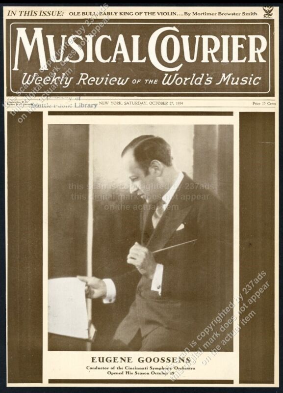 1934 Eugene Goossens photo Musical Courier framing cover October 27