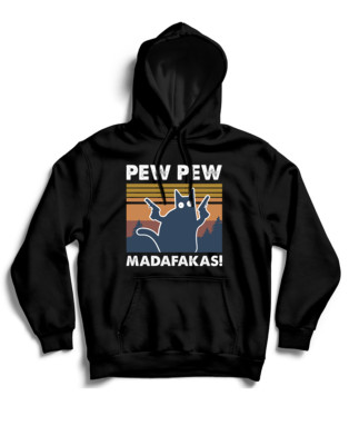 Felpa con marsupio Pew Pew madafakas funny Cat tee pop top retrò vintage Gatti