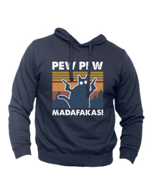 Felpa Pew Pew madafakas funny Cat tee pop top retrò vintage viral web Gatti