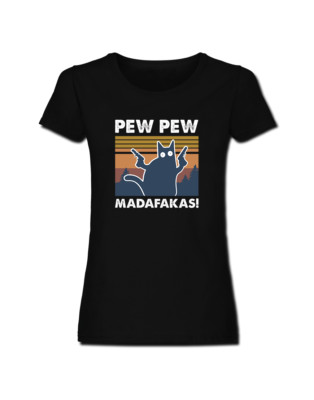 T-shirt donna Pew Pew madafakas funny Cat tee pop top retrò vintage viral Gatti