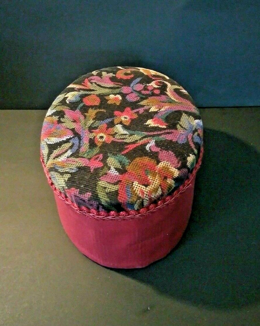 Unique Cloth covered vintage pin cushion box, 8