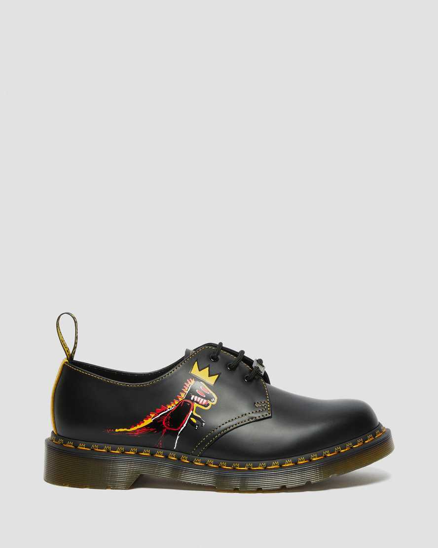 Pre-owned Dr. Martens Dr Martens 1461 Jean Michel Basquiat Leather Oxford Shoes Pez Dispenser Dinosaur In Black