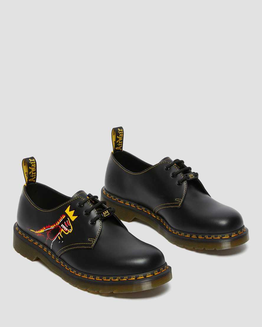 Pre-owned Dr. Martens Dr Martens 1461 Jean Michel Basquiat Leather Oxford Shoes Pez Dispenser Dinosaur In Black