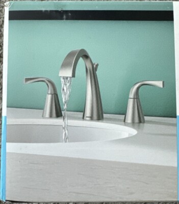 MOEN OXBY BRUSHED NICKEL HIGH ARC 2 HANDLE WIDESPREAD BATHROOM FAUCET WS84661SRN