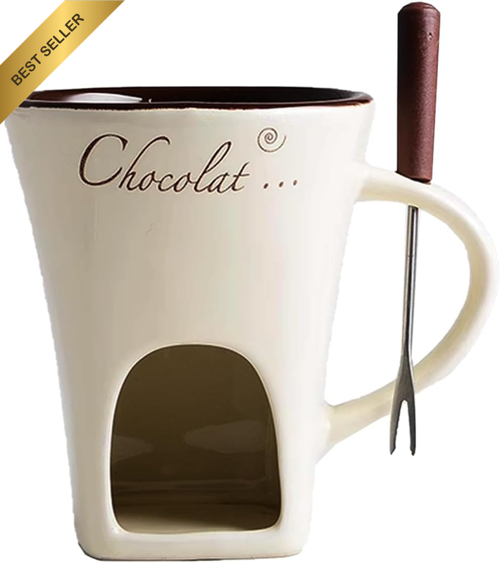 Chocolate Fondue Mug White Fondue Cup with Fork 130Ml for Chocolate,Cheese
