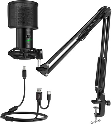 FIFINE USB Gaming Streaming Microphone Kit for PC Computer, Condenser Mic Set wi