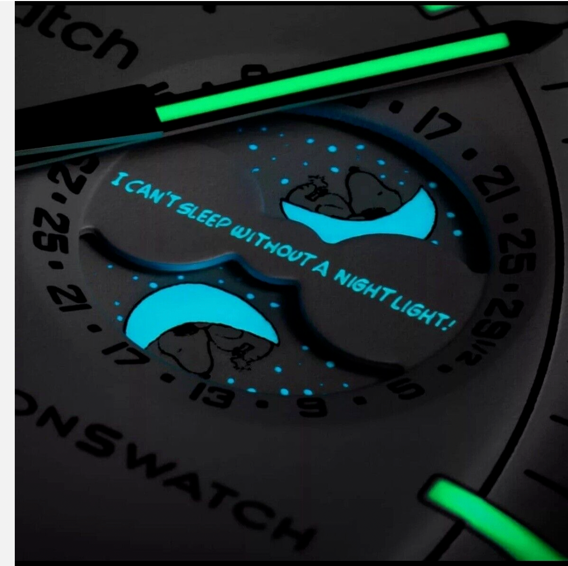 Pre-owned Swatch X Omega Mission To The Moonphase Snoopy Bioceramic Watch