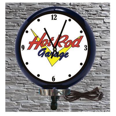 Hot Rod Garage Lighted Wall Mount DarkBlue Gas Pump Globe Advertising Wall Clock
