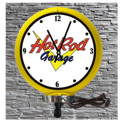Hot Rod Garage Lighted Wall Mount Yellow Gas Pump Globe Advertising Wall Clock
