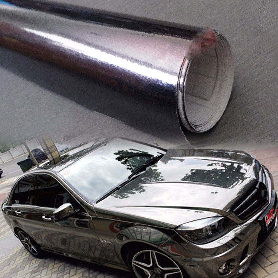 152cmx30cm Dark grey Car Glossy Chrome Mirror Vinyl Wrap Film Roll ...