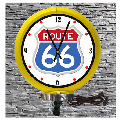 Route 66 RWB Lighted Wall Mount Yellow Gas Pump Globe Advertising Wall Clock