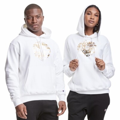 NEW Champion Reverse Weave Spellout Hoodie Hooded Sweatshirt Mens Medium White