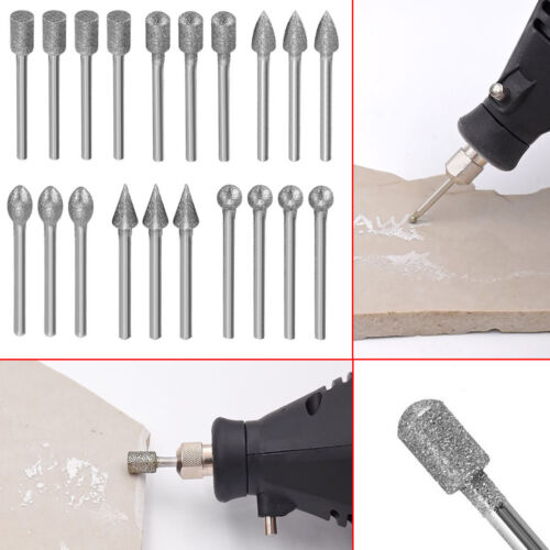 20Pcs 3mm Shank Diamond Grinding Burr Drill Bits Sets For Rotary Tools Hot sale