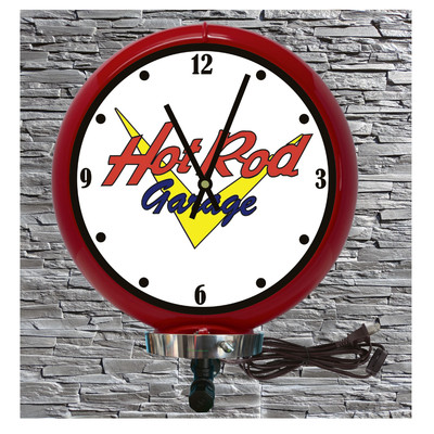 Hot Rod Garage Lighted Wall Mount Red Gas Pump Globe Advertising Wall Clock