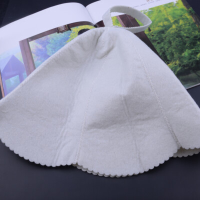 White Wool Felt Sauna Hat Cap for Russian Banya Sauna Bath Hut Hang Loop Unisex