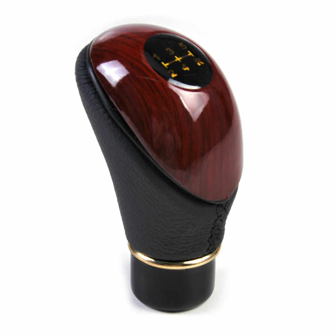 Universal Car Auto 5 Speed Gear Shift Knob Wood Grain Leather MT Gear