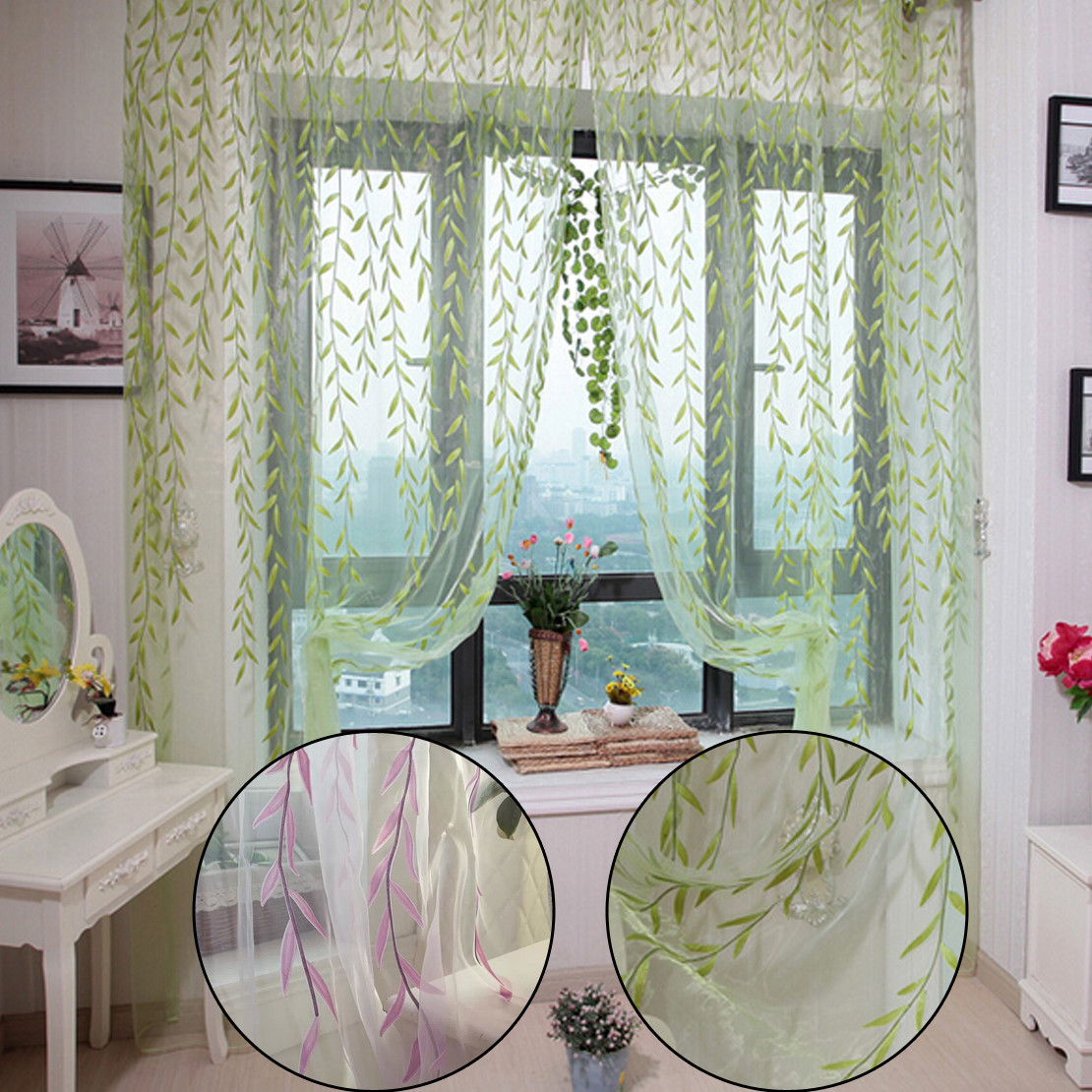 Wicker Offset Printing Curtain Door Window Sheer Scarf Room