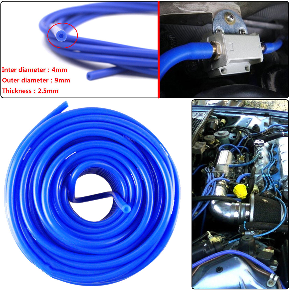 Car Engine 4mm Silicone Vacuum Tube Hose Silicon Tubing 16.4ft 5 Meters