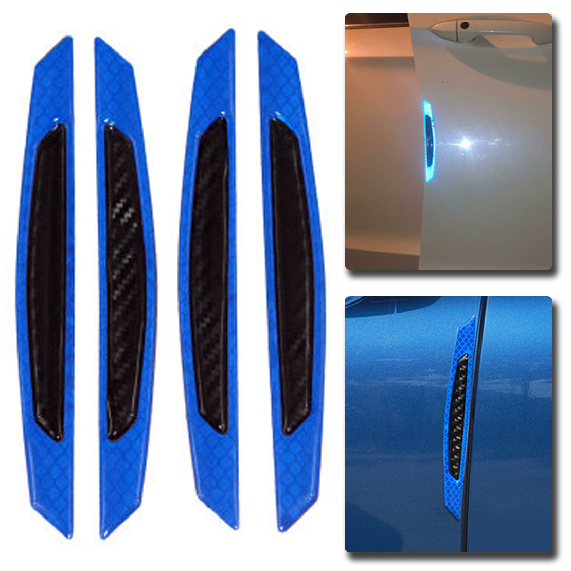 4pcs Blue Reflective Car Door Edge Protector anticollision Sticker Carbon Fiber eBay