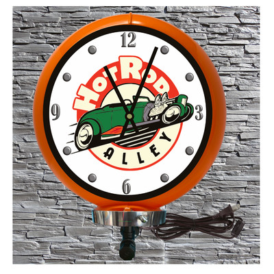 Hot Rod Alley Lighted Wall Mount Orange Gas Pump Globe Advertising Wall Clock