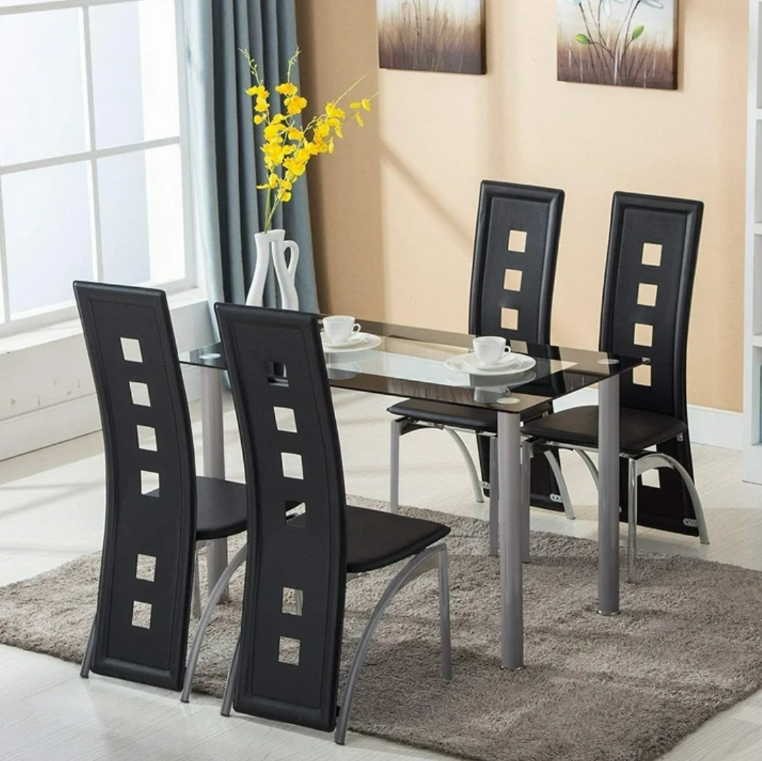 Juego de Comedor 4 Sillas y Mesa Moderno Elegante Glass Top Kitchen Table NEW