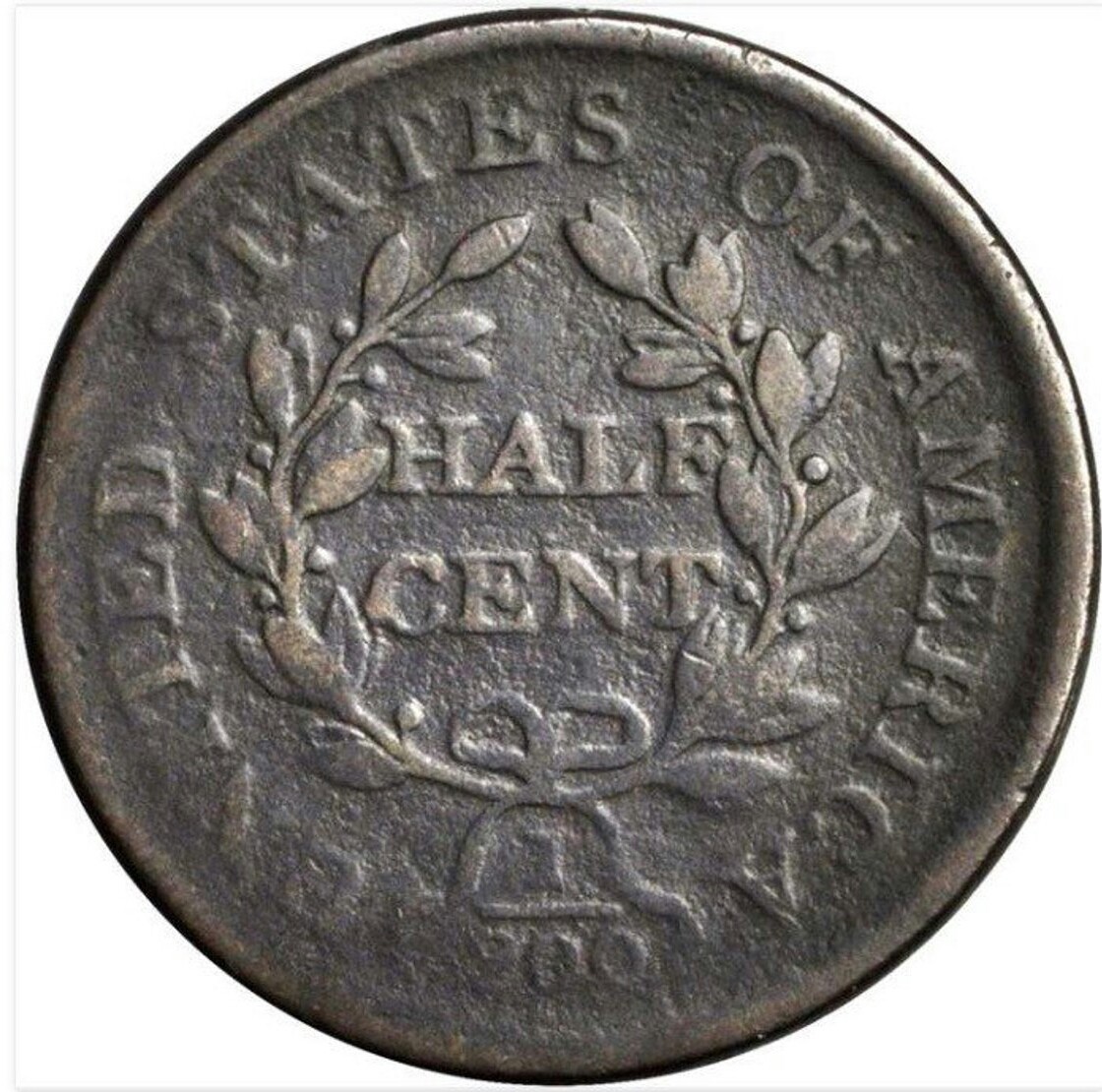 1805 DRAPED BUST C-1 RARITY 1 STEMLESS WREATH HALF CENT