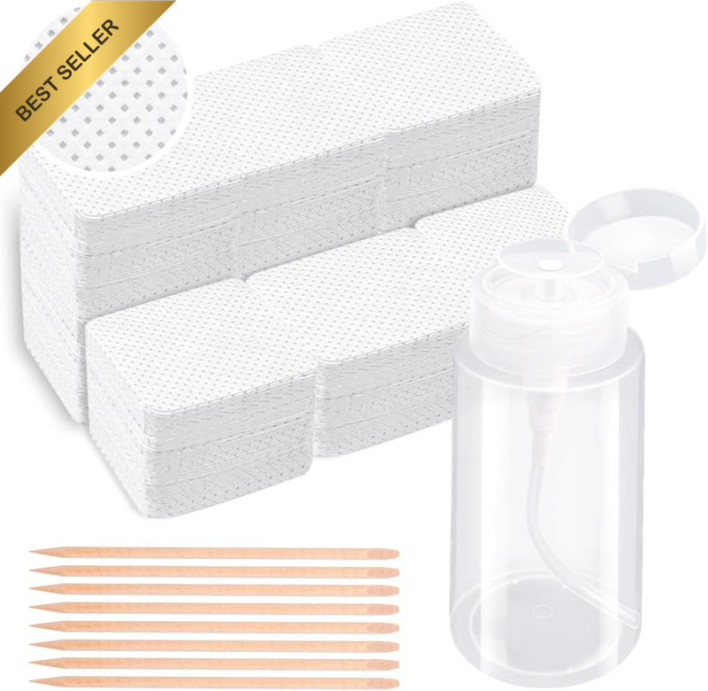 Lint Free Nail Wipes 1080Pcs with Push down Pump Dispenser Bottle 6Oz/200Ml, Dis