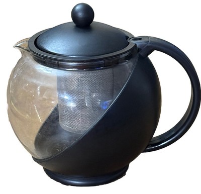 Primula Half Moon Teapot Ball W/ Removable Infuser Glass Tea Maker Black Server