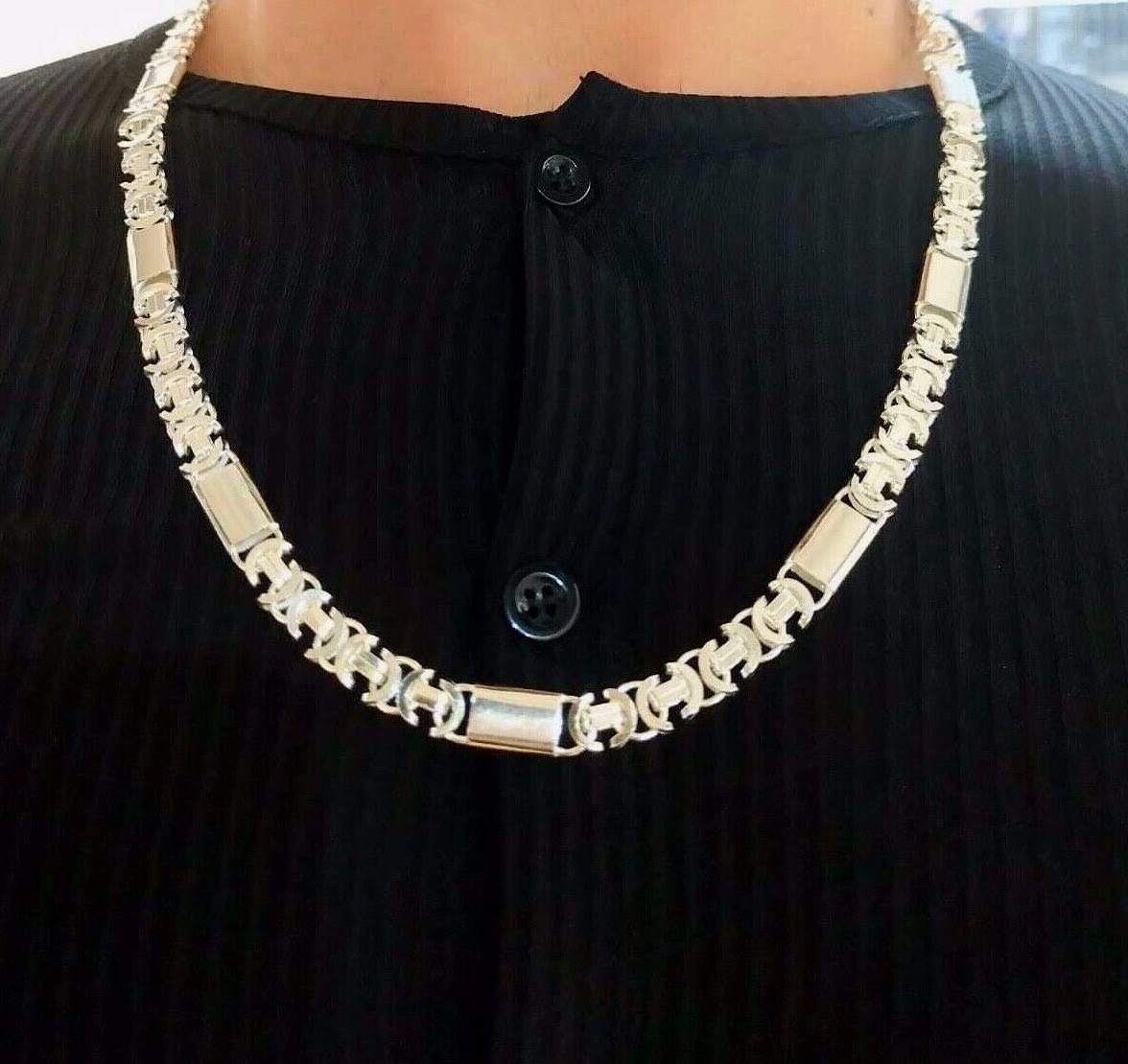 Pre-owned Handmade 925 Sterling Silver 8mm Men Flat Byzantine King Tube Chain Necklace 26 Inch 71gr