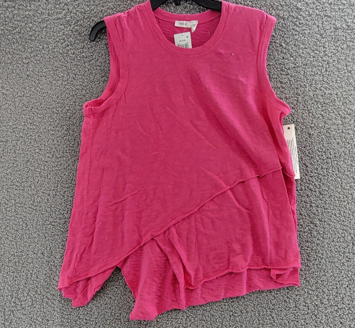 Wilt Crossover Hem Top Women's M Hot Pink Heather Crew Neck Sleeveless Pullover - Picture 2 of 15