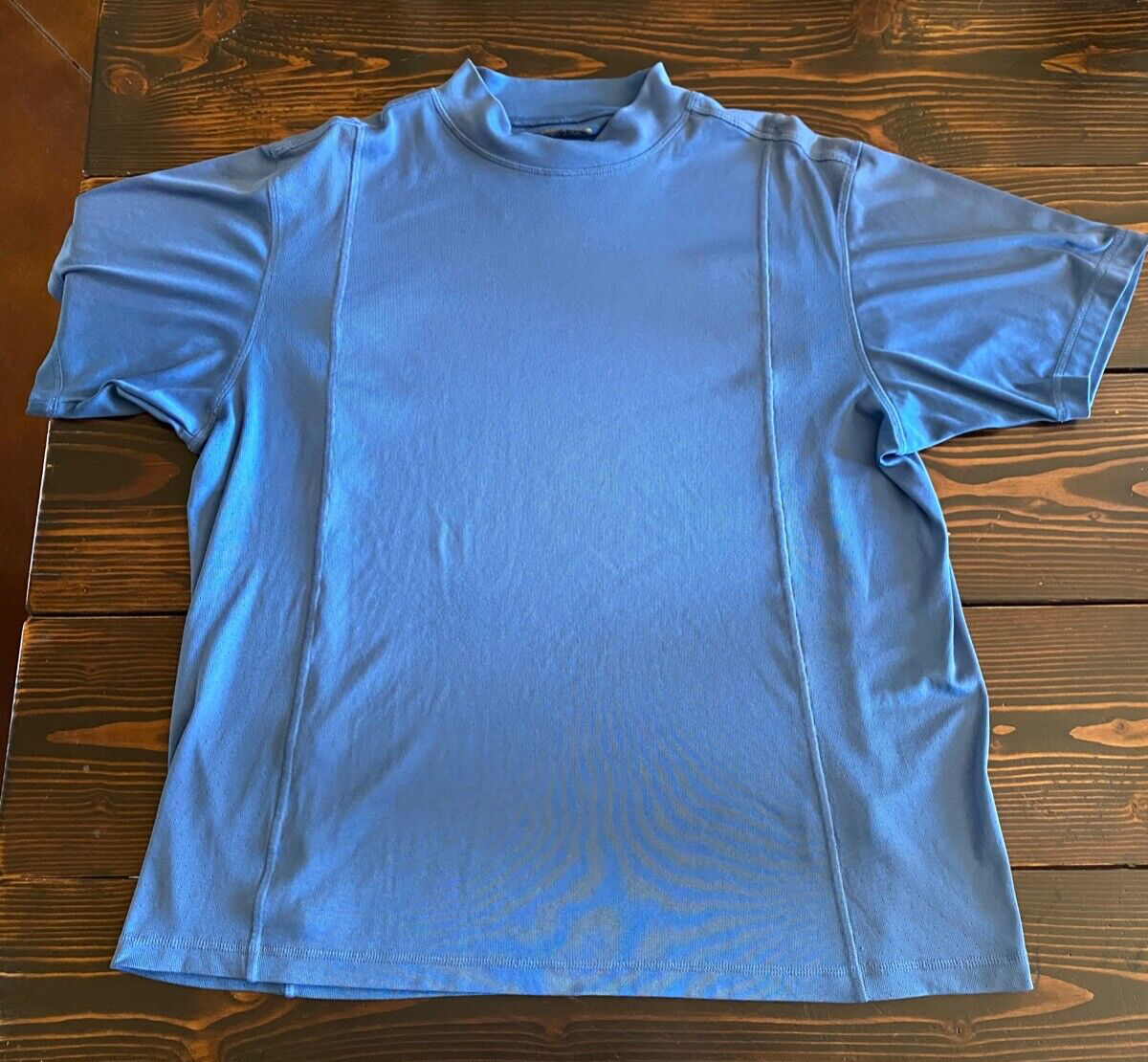 Men’s Mock Turtle Neck T Shirt Polyester Short Sleeve Blue Large