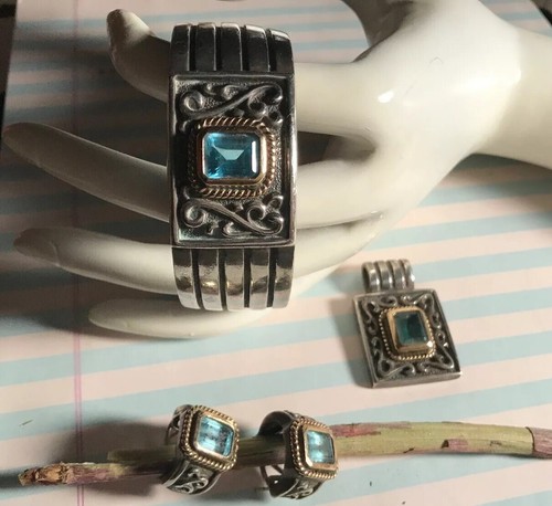 14k And Sterling Silver Topaz Bracelet Pendant Earrings Set