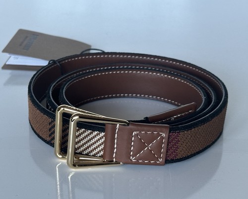 Pre-owned Burberry Check Knitted Dark Birch Brown D-ring Buckle Belt 80596341 It $590